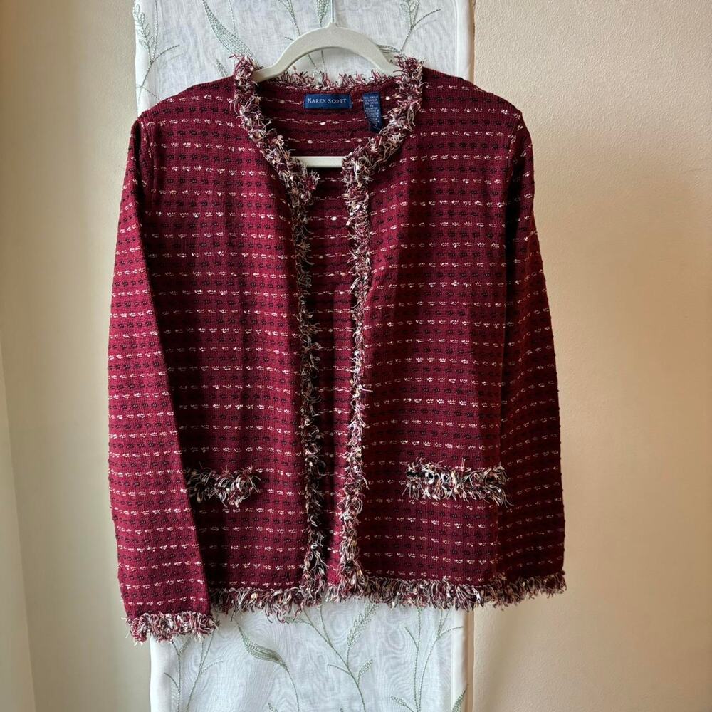 NWT Burgundy Fringe Cardigan 90s Style Cozy Coastal Grandma